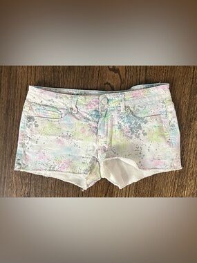 Aeropostale White Denim Shorts with Pastel Splatter